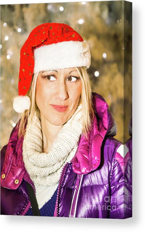 Merry Christmas Canvas Print featuring the photograph Christmas Santa Woman by Benny Marty