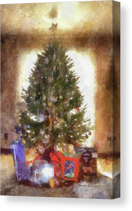 Tree Canvas Print featuring the mixed media Christmas Tree With Presents by Thomas Woolworth