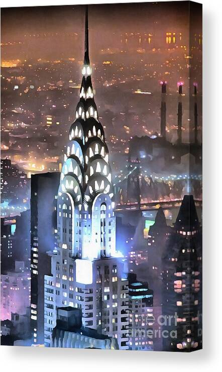 Chrysler New York Night Canvas Print featuring the digital art Chrysler Building at Night by Mick Flynn