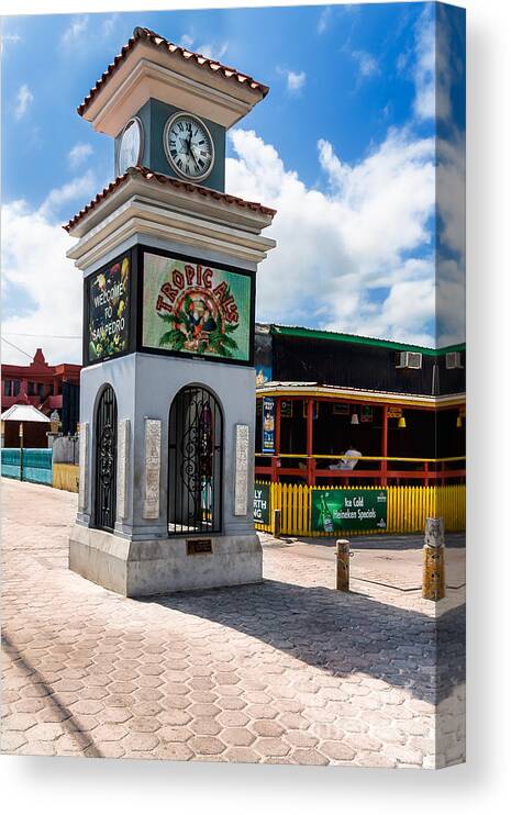 Ambergris Caye Canvas Print featuring the photograph Clock Tower by Lawrence Burry