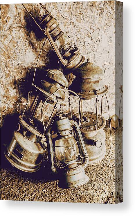 Colonial Canvas Print featuring the photograph Closeup Of Antique Oil Lamps by Jorgo Photography
