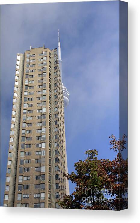 Building Canvas Print featuring the photograph CN Tower Peekaboo by Teresa Zieba