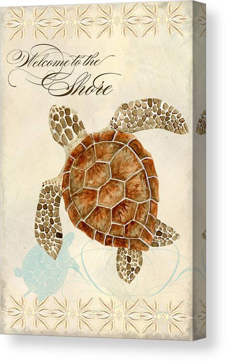 Watercolor Canvas Print featuring the painting Coastal Waterways - Green Sea Turtle by Audrey Jeanne Roberts