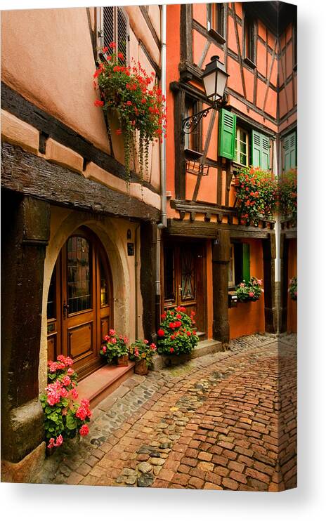 Alsace Canvas Print featuring the photograph Cobble Stoned Street by John Galbo