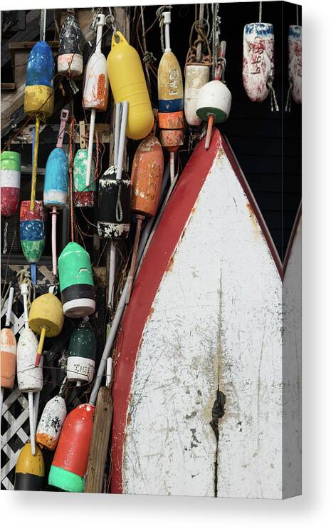 Cape Porpoise Canvas Print featuring the photograph Colorful Buoys at Cape Porpoise by Kristen Wilkinson