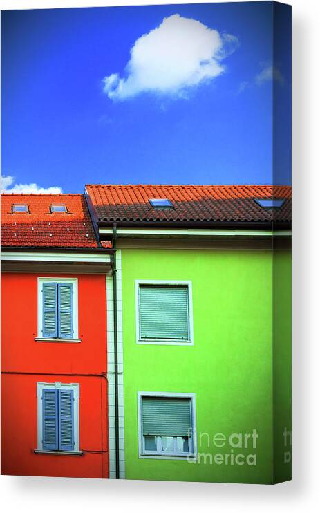 Wall Canvas Print featuring the photograph Colorful walls and a cloud by Silvia Ganora