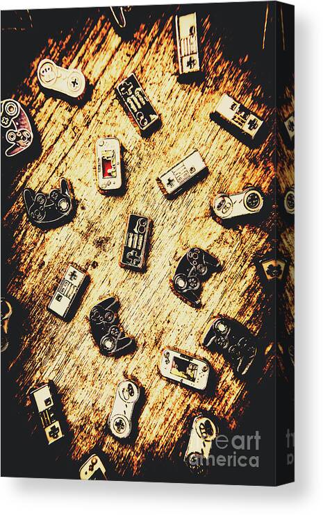 Control Canvas Print featuring the photograph Controllers of retro gaming by Jorgo Photography