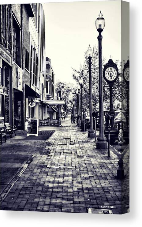 Court Street Canvas Print featuring the mixed media Court Street Clock Florence Alabama by Lesa Fine