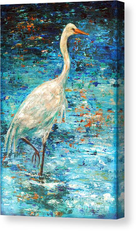 Palette Knife Canvas Print featuring the painting Crane Reflection by Linda Olsen
