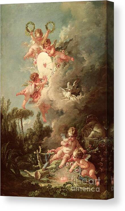 Cupid Canvas Print featuring the painting Cupids Target by Francois Boucher