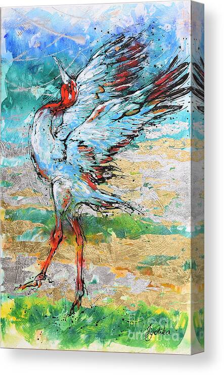 Sarus Cranes In Mating Dance. Birds Canvas Print featuring the painting Dancing Crane 2 by Jyotika Shroff