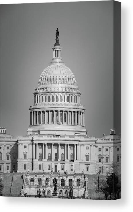 America Canvas Print featuring the photograph DC Capitol Black and White by Gregory Ballos