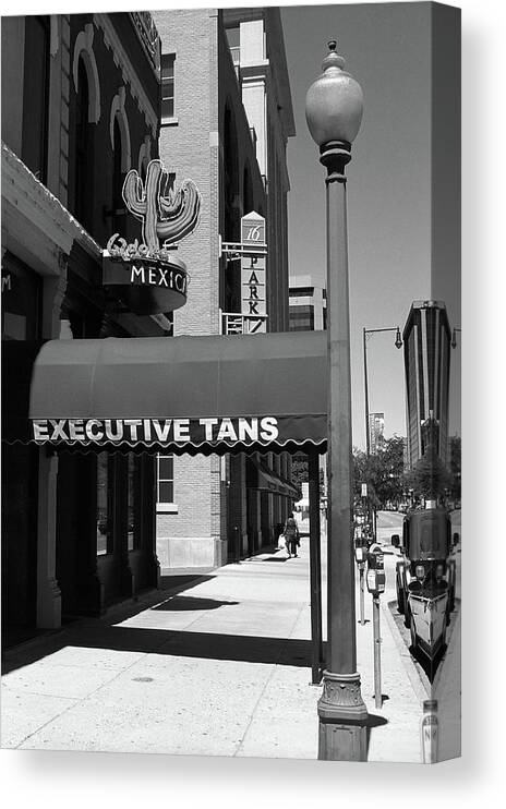 16th Canvas Print featuring the photograph Denver Downtown Storefront BW by Frank Romeo