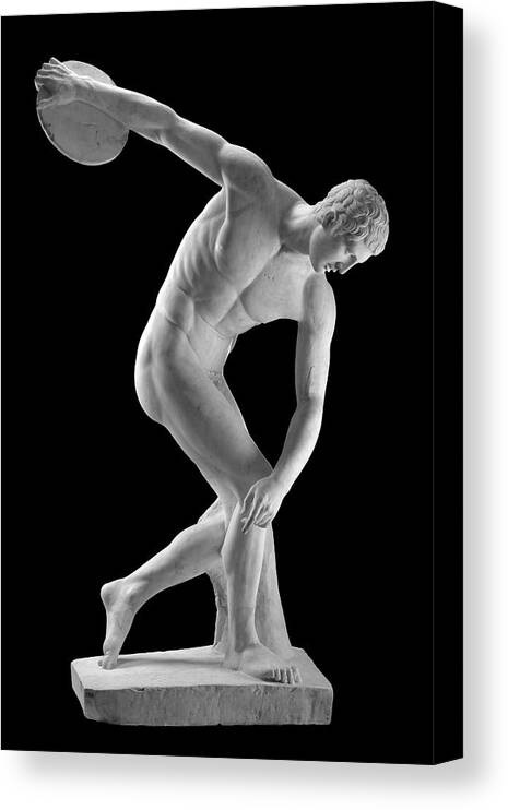 Discobolus Canvas Print featuring the photograph Discobolus of Myron Discus Thrower Statue by Kathy Anselmo