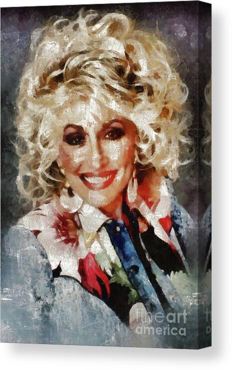 Hollywood Canvas Print featuring the painting Dolly Parton by Mary Bassett by Esoterica Art Agency