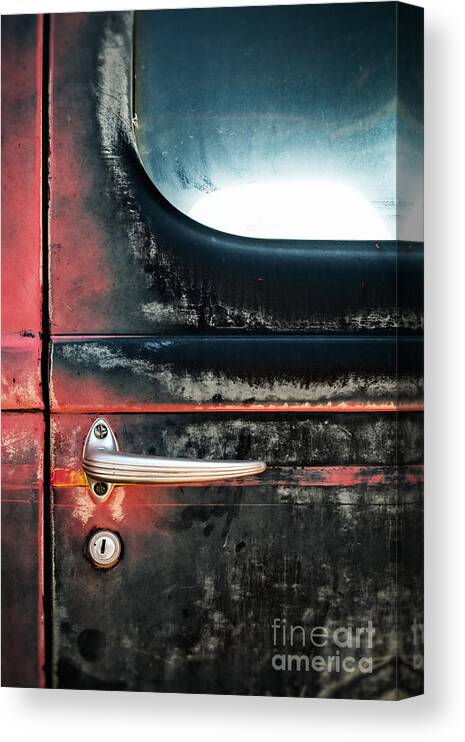 Door Handle Canvas Print featuring the photograph Door Handle on Weathered Antique Truck by Bryan Mullennix
