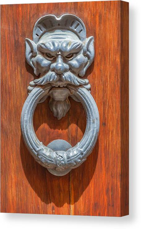 666 Canvas Print featuring the painting Door Knocker of Tuscany by David Letts