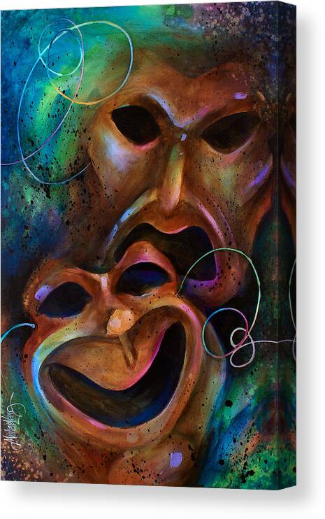 Drama Comedy Tragedy Mask Theatre Colorful Canvas Print featuring the painting Drama by Michael Lang