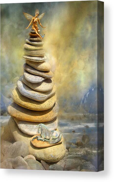 Fairy Canvas Print featuring the mixed media Dreaming Stones by Carol Cavalaris