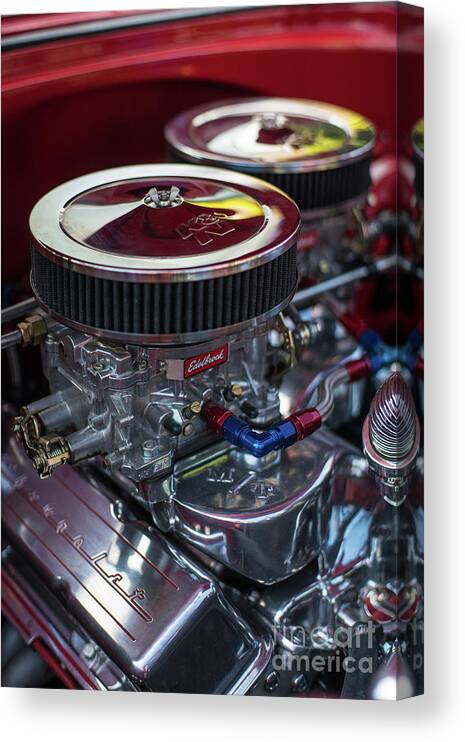 Chevy Canvas Print featuring the photograph Edelbrock and Chevy by Mike Reid