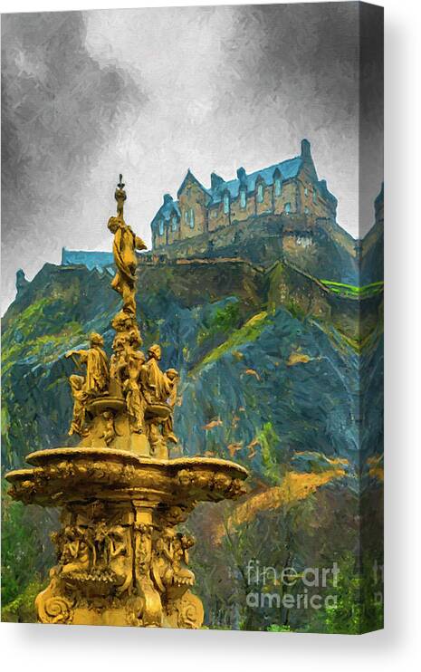 Digital Canvas Print featuring the digital art Edinburgh Ross Fountain Digital Painting by Antony McAulay