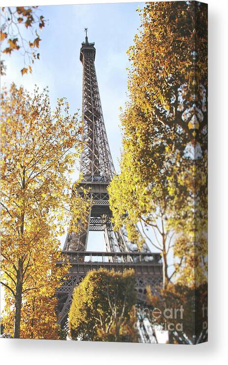 Paris Photography Canvas Print featuring the photograph Eiffel tower amidst the autumn foliage by Ivy Ho