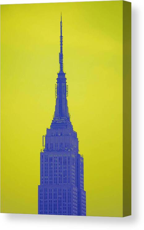 Empire State Building Color Canvas Print featuring the photograph Empire Blue Lemon Lime Sky by Christopher J Kirby