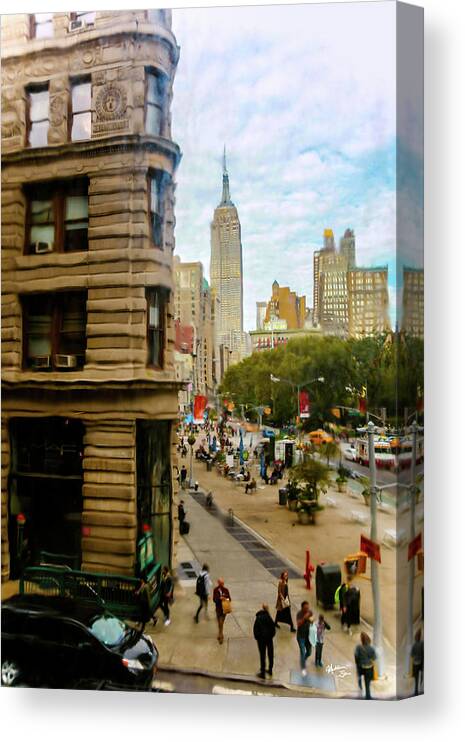 Flatiron District Canvas Print featuring the photograph Empire State Building - Crackled View by Madeline Ellis