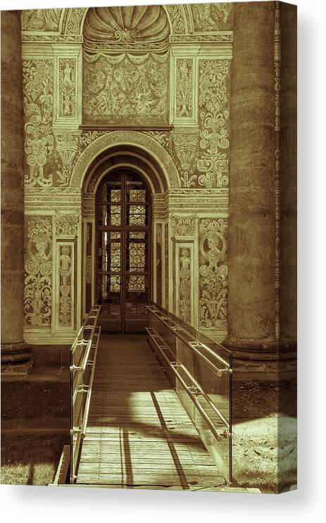 Jenny Rainbow Fine Art Photography Canvas Print featuring the photograph Entrance to Ball Game Hall. Vintage by Jenny Rainbow