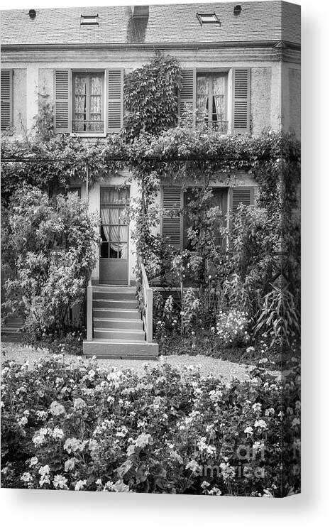 Black And White Canvas Print featuring the photograph Entrance To Claude Monet's Home, Giverny, Blk Wht 2 by Liesl Walsh