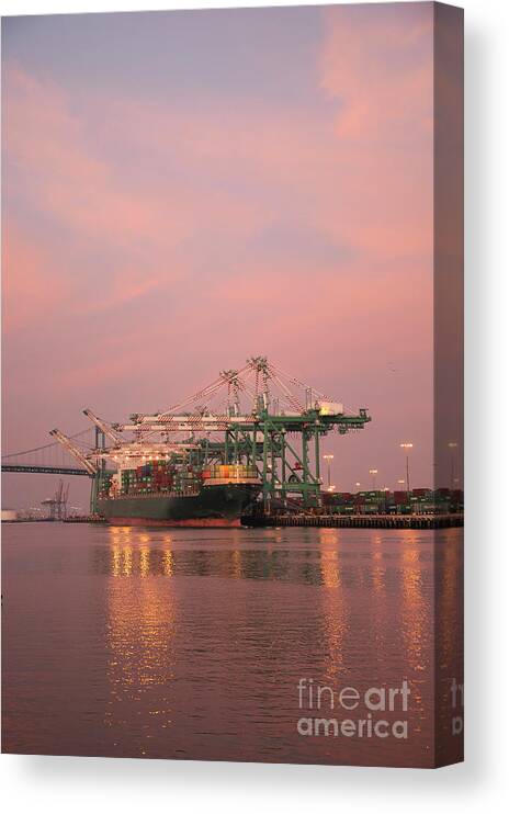 Ship Canvas Print featuring the photograph Evening at the Harbor by Timothy OLeary