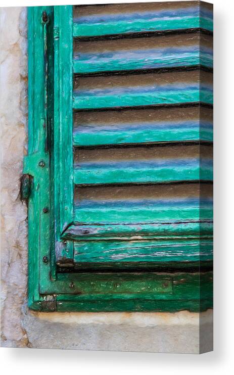 Brunello Di Montalcino Canvas Print featuring the photograph Faded Green Window Shutter by David Letts