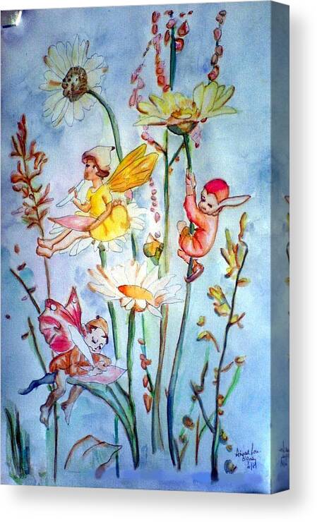 Fairies Canvas Print featuring the painting Fairy Babies by AHONU Aingeal Rose