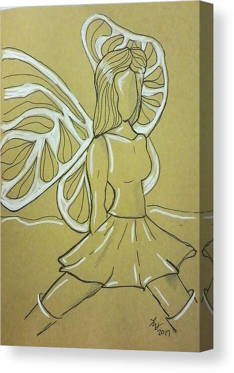  Canvas Print featuring the drawing Fairy by Loretta Nash