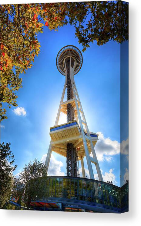 Fall Day At The Space Needle Canvas Print featuring the photograph Fall Day at the Space Needle by David Patterson