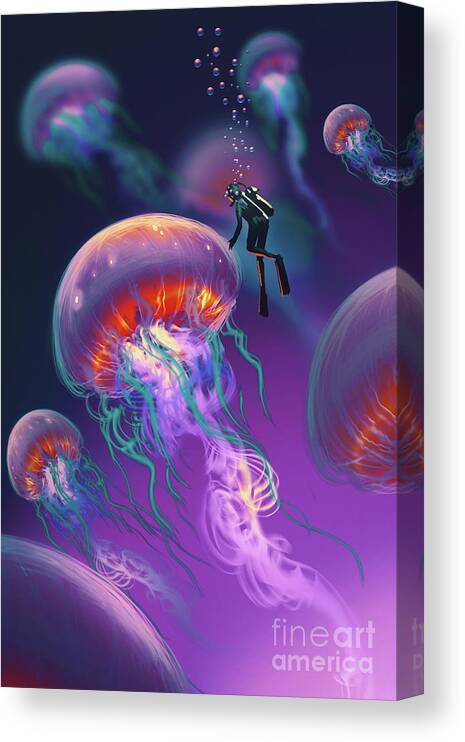 Acrylic Painting Canvas Print featuring the painting Fantasy Underworld by Tithi Luadthong