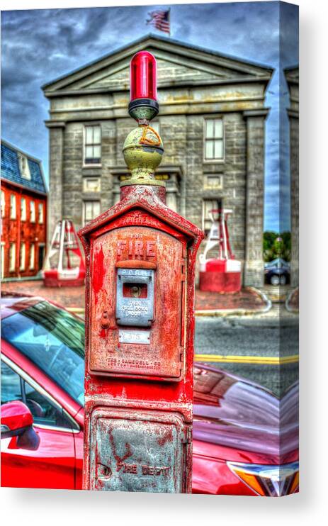 Hdr Canvas Print featuring the photograph Fire Alarm Box 375 in Painterly by Matt Swinden