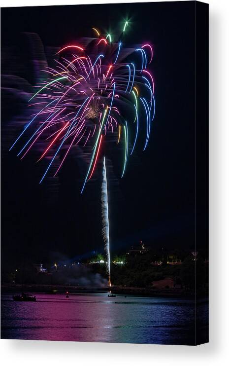 Maine Canvas Print featuring the photograph Fireworks over Portland, Maine by Colin Chase