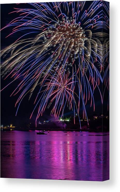 Maine Canvas Print featuring the photograph Fireworks over Portland, Maine #2 by Colin Chase