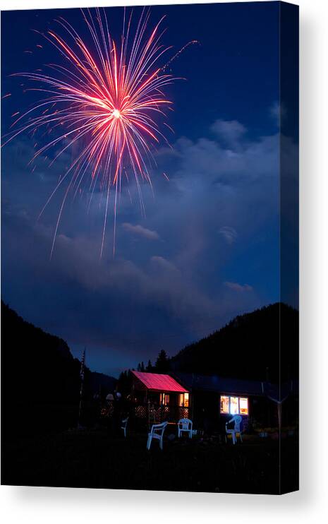 Fireworks Canvas Print featuring the photograph Fireworks show in the Mountains by James BO Insogna