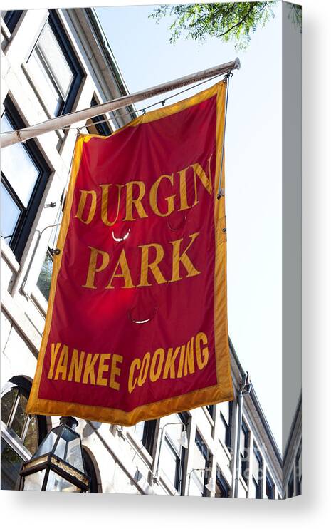 Architecture Canvas Print featuring the photograph Flag of the Historic Durgin Park Restaurant by Thomas Marchessault