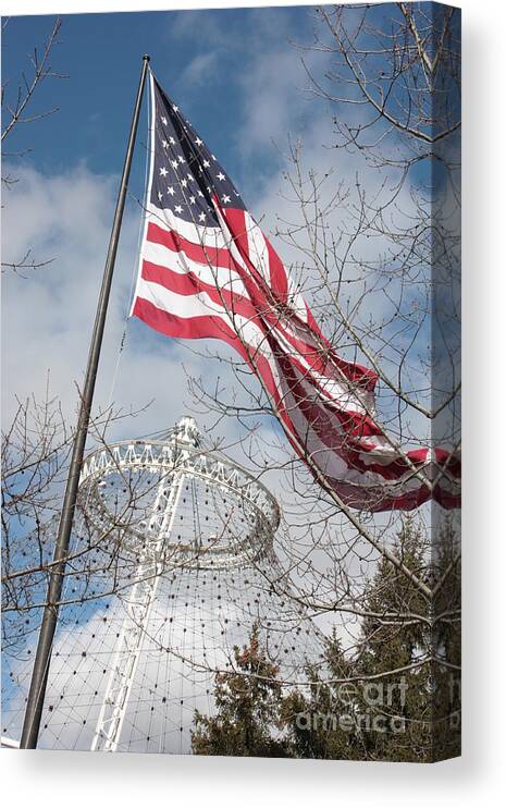 American Flag Canvas Print featuring the photograph Flag over Spokane Pavilion by Carol Groenen
