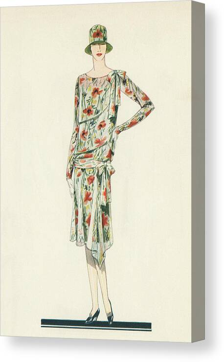 Flapper Canvas Print featuring the painting Flapper in an Afternoon Dress by American School