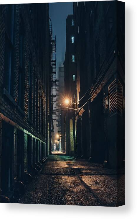 Chicago Canvas Print featuring the photograph Foggy Night Chicago by Nisah Cheatham