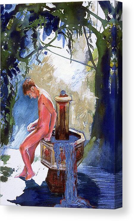 Naked Boy Canvas Print featuring the painting Fountain by Rene Capone
