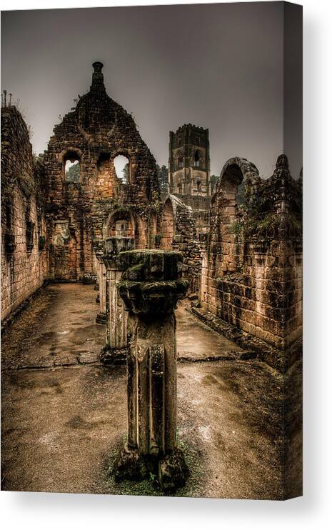 Europe Canvas Print featuring the photograph Fountains Abbey in Pouring Rain by Dennis Dame