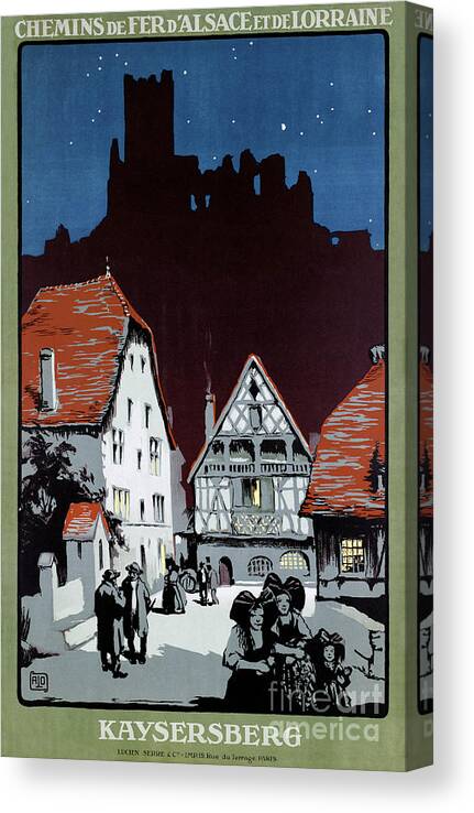 Vintage Canvas Print featuring the mixed media France Kaysersberg Restored Vintage Travel Poster by Vintage Treasure
