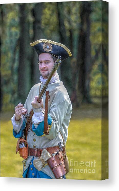 French Soldier With Musket Penns Colony Canvas Print featuring the digital art French Soldier with Musket Penns Colony by Randy Steele