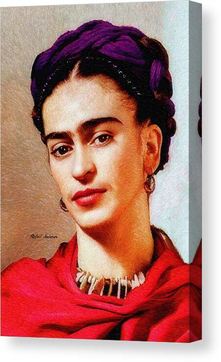 Rafael Salazar Canvas Print featuring the painting Frida in Red by Rafael Salazar