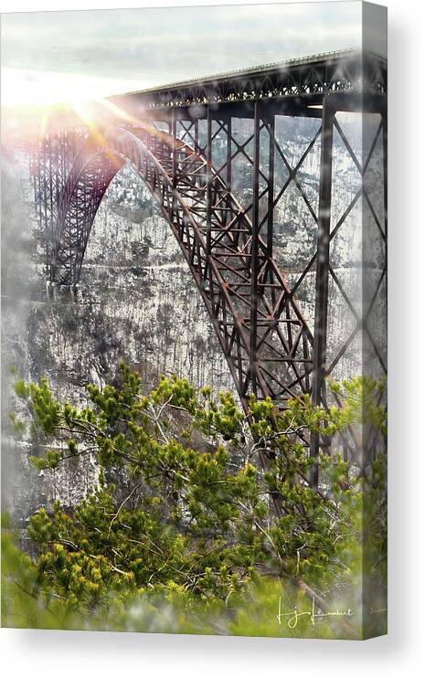 Privacy Canvas Print featuring the photograph Frosty Gorge Bridge by Lisa Lambert-Shank